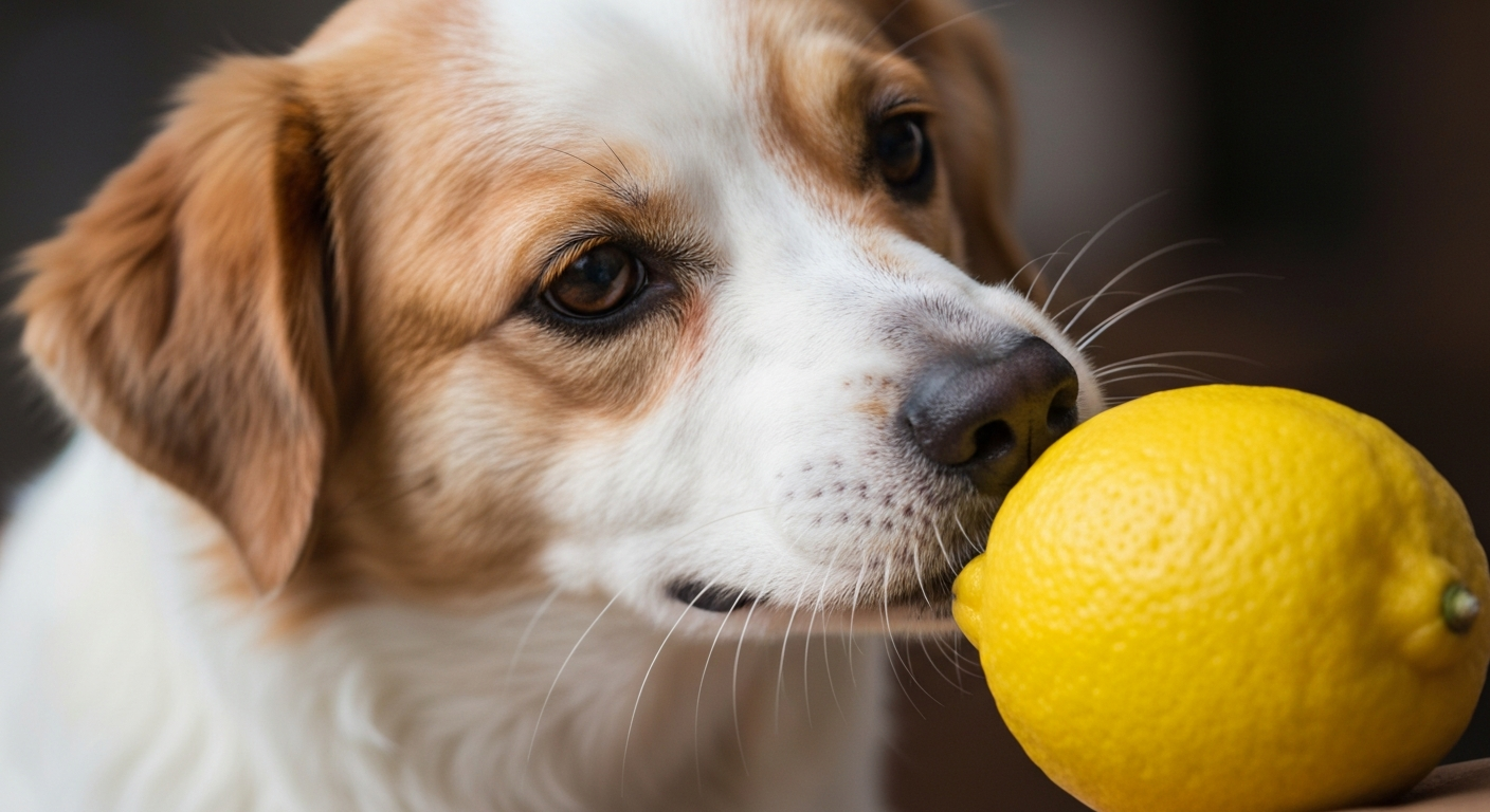 A lemon and white Beagle intensely sniffing the ground which is covered in fallen autumn leaves.