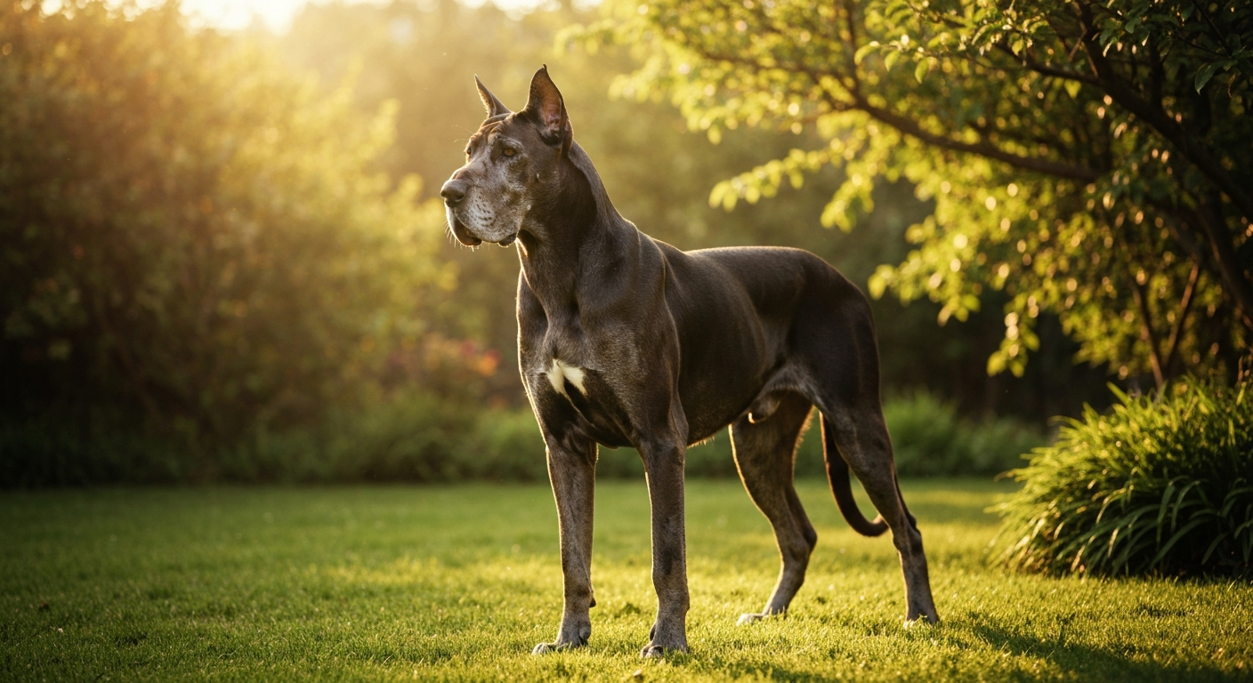 A majestic long-haired Maine Coon cat with a brown tabby coat and green eyes sits attentively next to a stainless steel food bowl in a bright, modern kitchen.