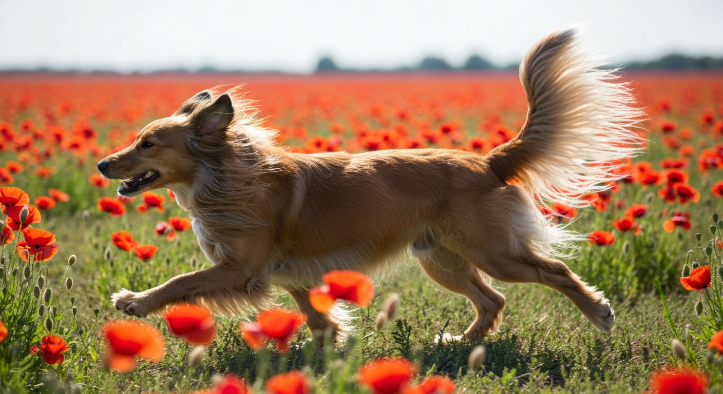 A happy, long-haired tri-color Havanese dog running towards the camera across a lush green lawn.