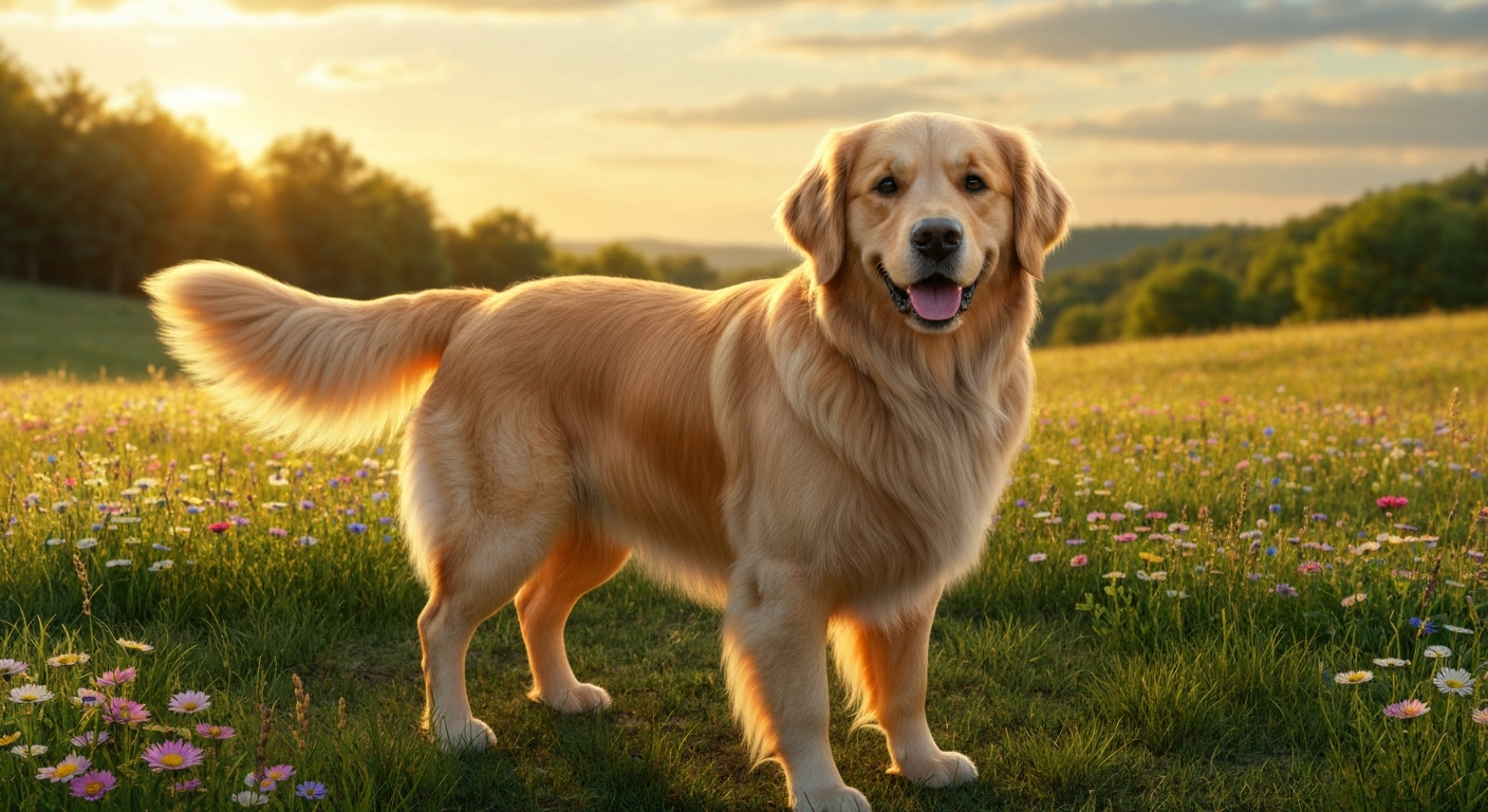 An adult Samoyed dog with a fluffy white coat stands on a snow-covered rock, smiling at the camera with a sunset in the background.