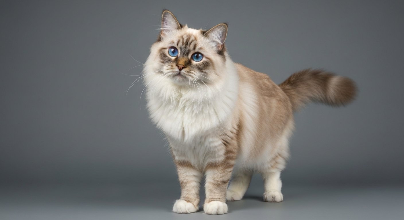A majestic adult Birman cat standing proudly with an elegant posture.