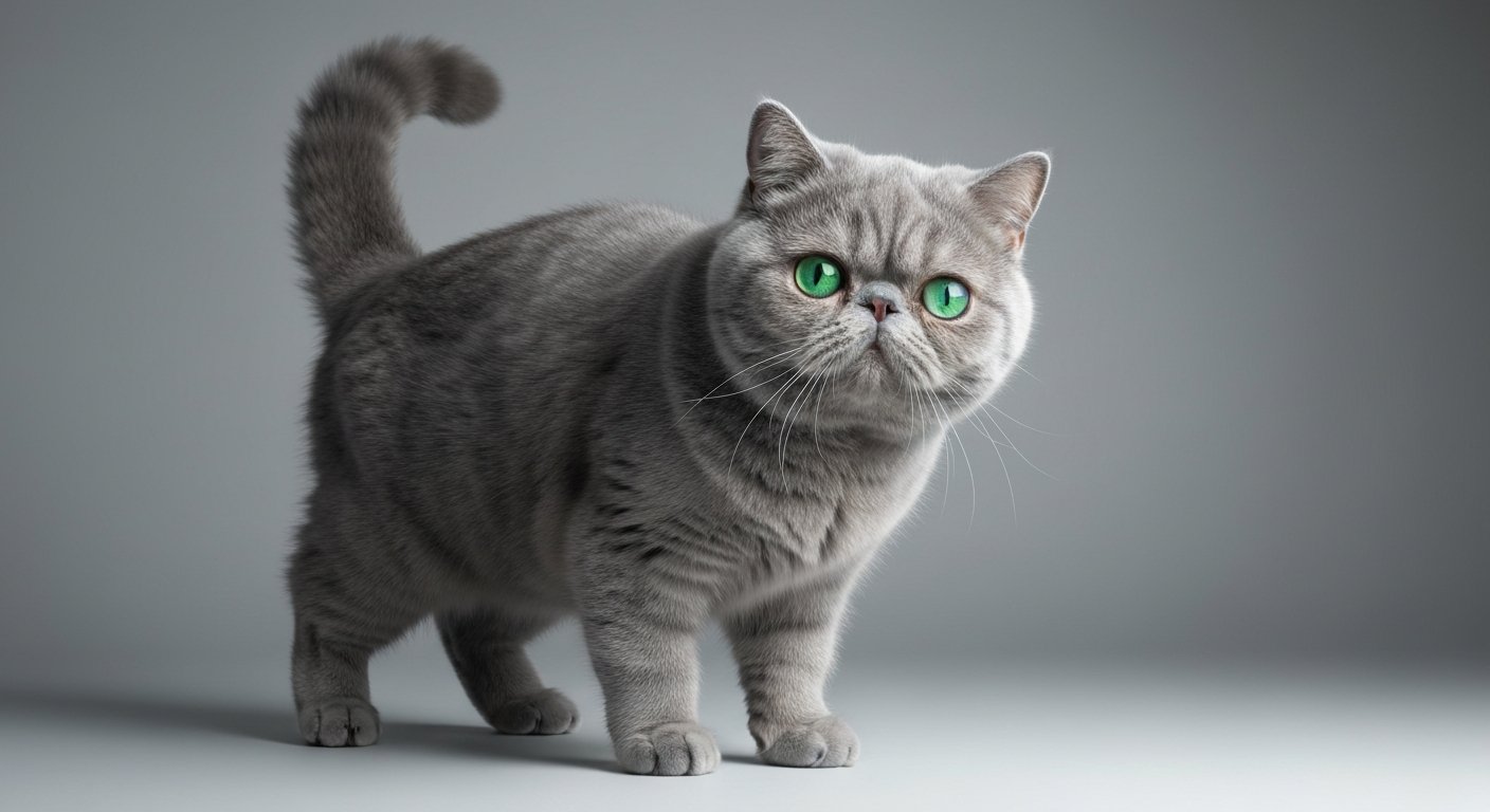 A highly realistic photo of an adult Exotic Shorthair cat standing proudly.