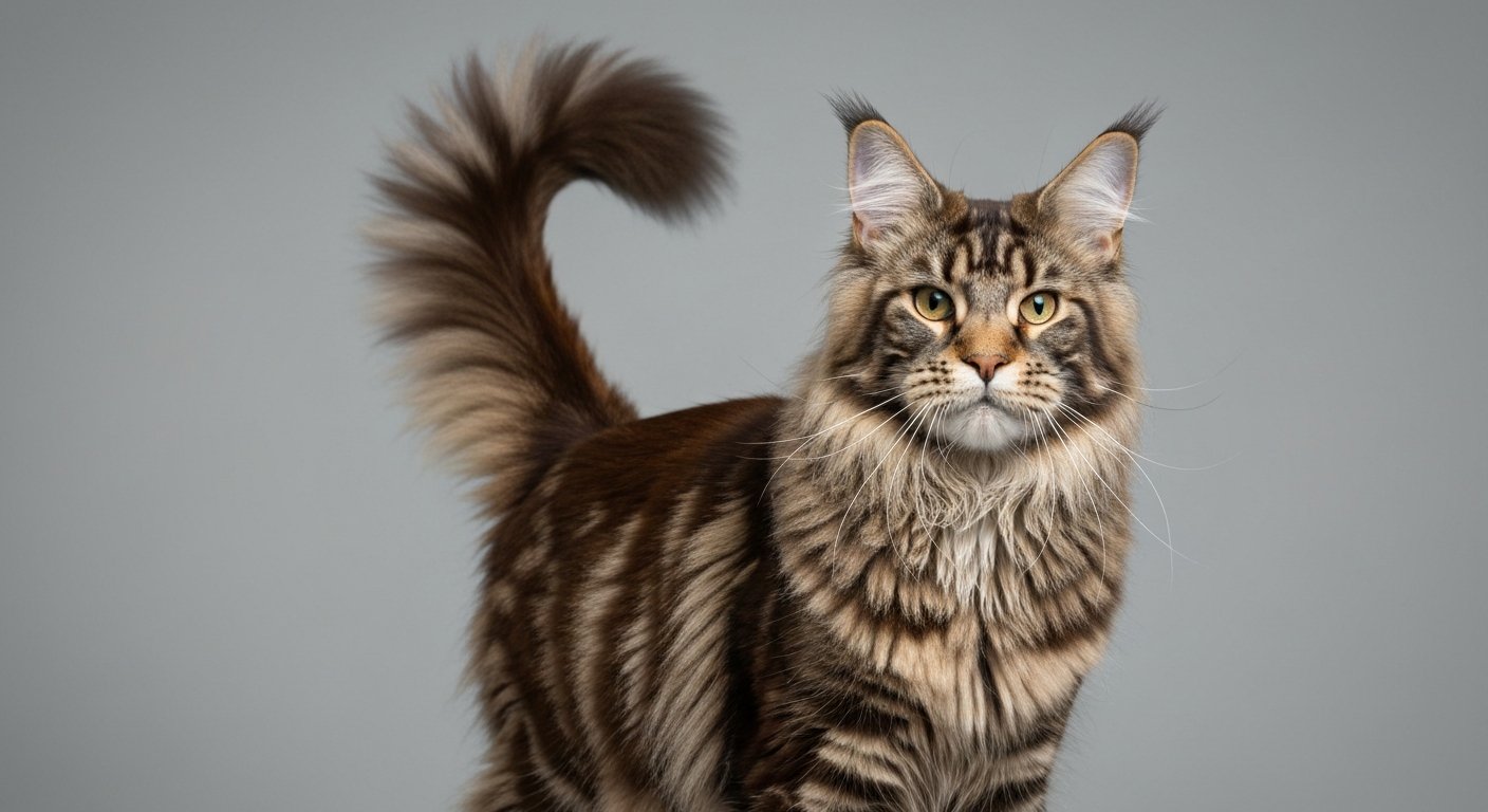 A majestic adult Maine Coon cat standing proudly.