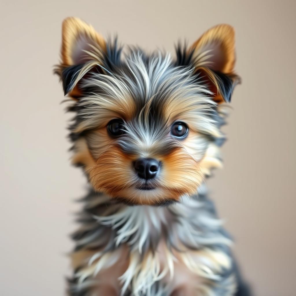 A small, alert Yorkshire Terrier puppy with a shiny blue and tan coat sits attentively.